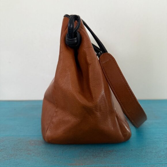 Vintage Jo Ann Page Brown Leather w/ Black Piping Shoulder Bag *Made in the USA* - Picture 4 of 10